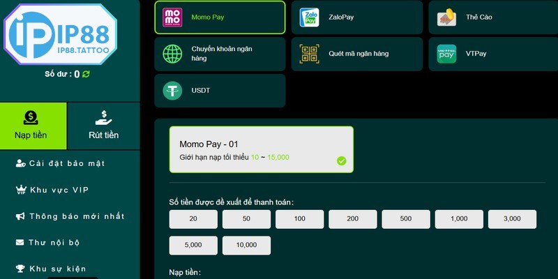Giới thiệu các phương thức nạp tiền IP88 đang cung cấp hiện nay 