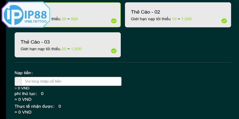 Người chơi nên cân nhắc lựa chọn phương thức nạp tiền IP88 phù hợp 
