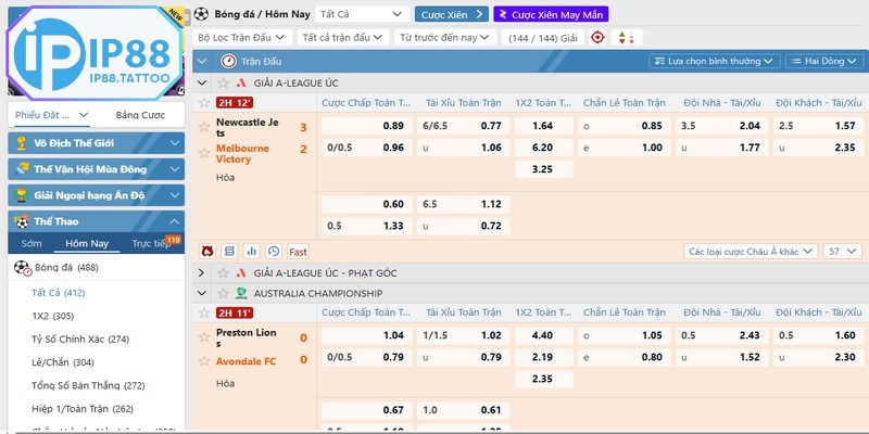 Danh mục các trò chơi hấp dẫn nhất tại sảnh thể thao IP88